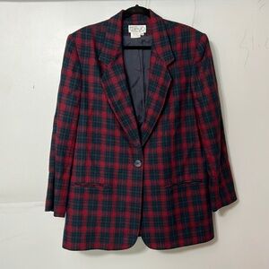 Vintage 80’s Gilmore wool green and red plaid blazer size 14